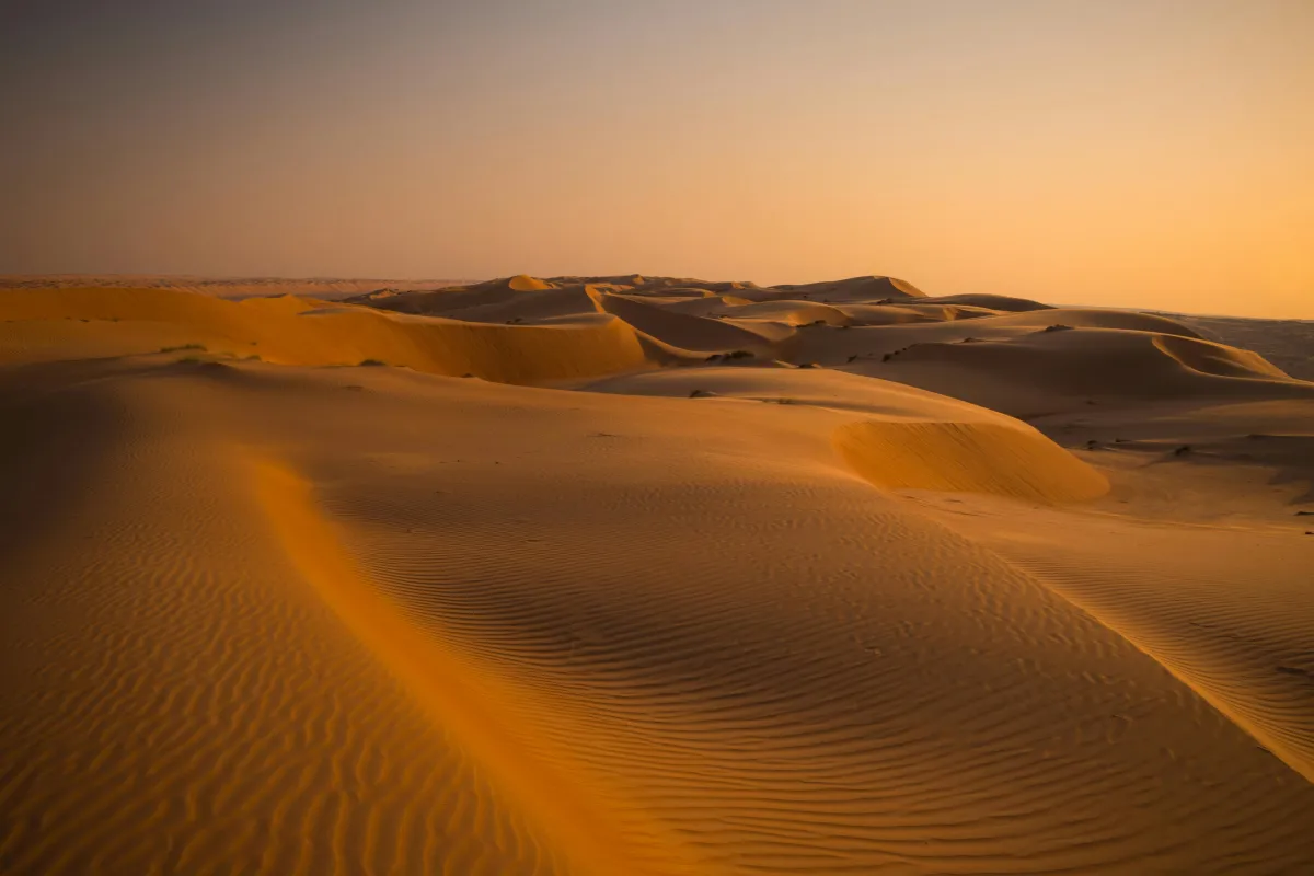 The Maspalomas sand dunes at sunset, with ripples in the sand